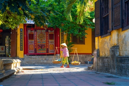 Picture of VIETNAM-WOMAN WITH VEGETABLE BASKET FOR SALE