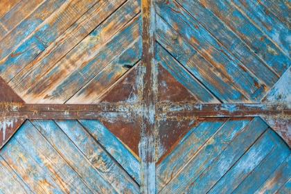 Picture of MARGIB-SUGHD PROVINCE-TAJIKISTAN FADED BLUE PAINT ON A WOODEN DOOR