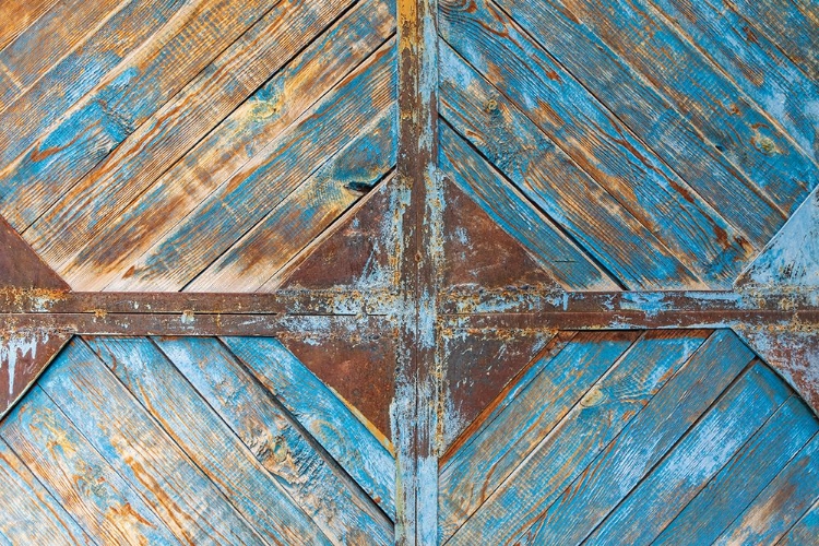 Picture of MARGIB-SUGHD PROVINCE-TAJIKISTAN FADED BLUE PAINT ON A WOODEN DOOR