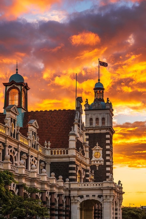 Picture of SUNSET OVER THE DUNEDIN RAILWAY STATION-DUNEDIN-SOUTH ISLAND-NEW ZEALAND