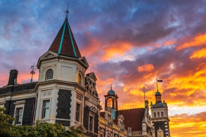 Picture of SUNSET OVER THE DUNEDIN RAILWAY STATION-DUNEDIN-SOUTH ISLAND-NEW ZEALAND