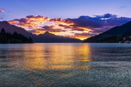 Picture of SUNSET OVER LAKE WAKATIPU FROM QUEENSTOWN-OTAGO-SOUTH ISLAND-NEW ZEALAND