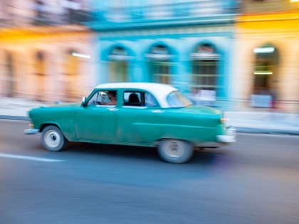 Picture of CUBA-HAVANA-HAVANA VIEJA-UNESCO WORLD HERITAGE SITE-CLASSIC CAR IN MOTION