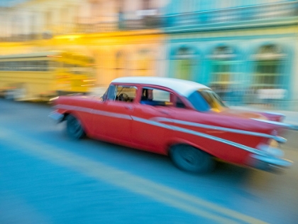 Picture of CARIBBEAN-CUBA-HAVANA-HAVANA VIEJA-UNESCO WORLD HERITAGE SITE-CLASSIC CAR IN MOTION