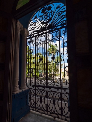 Picture of CUBA-CAMAGUEY-UNESCO WORLD HERITAGE SITE-WROUGHT IRON GRILL IN GIANT WINDOW OF COLONIAL MANSION