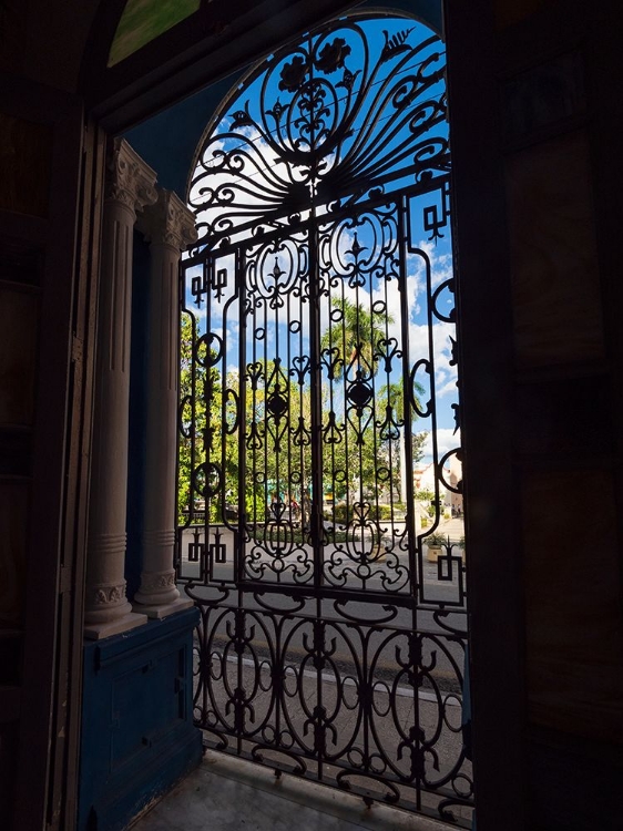 Picture of CUBA-CAMAGUEY-UNESCO WORLD HERITAGE SITE-WROUGHT IRON GRILL IN GIANT WINDOW OF COLONIAL MANSION