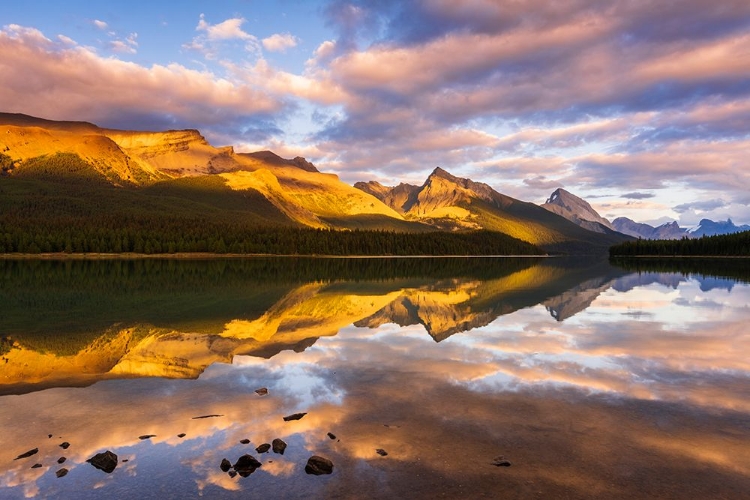 Picture of EVENING LIGHT ON MALIGNE LAKE AND SAMPSON PEAK-JASPER NATIONAL PARK-ALBERTA-CANADA