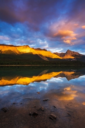 Picture of EVENING LIGHT ON MALIGNE LAKE AND SAMPSON PEAK-JASPER NATIONAL PARK-ALBERTA-CANADA