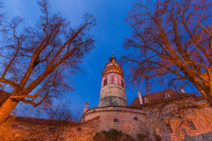 Picture of EUROPE-CZECH REPUBLIC-CESKY KRUMLOV-CASTLE AND TREES AT SUNSET