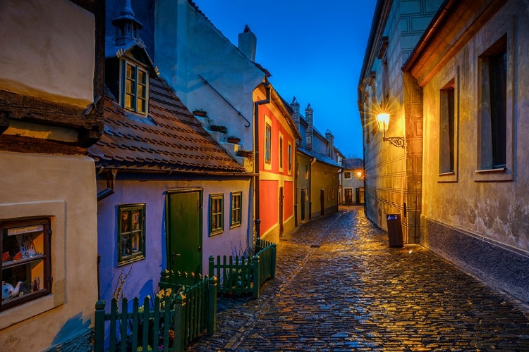 Picture of EUROPE-CZECH REPUBLIC-PRAGUE-GOLDEN LANE BUILDINGS AND STREET AT NIGHT