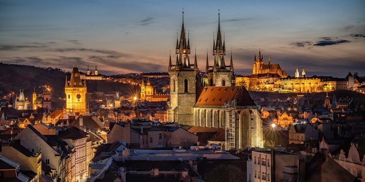 Picture of EUROPE-CZECH REPUBLIC-PRAGUE-PANORAMIC OVERVIEW OF CITY AT SUNSET