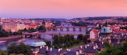 Picture of EUROPE-CZECH REPUBLIC-PRAGUE-PANORAMIC OVERVIEW OF VLTAVA RIVER AND BRIDGES