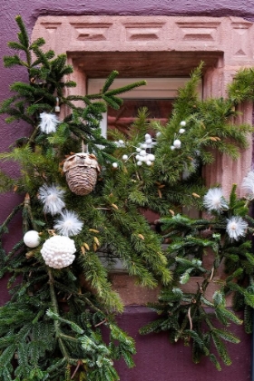 Picture of RIQUEWIHR-FRANCE VILLAGE ESTABLISHED 1400S IN ALSACE REGION WINDOW DECORATED CHRISTMAS ORNAMENTS