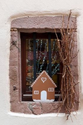 Picture of RIQUEWIHR-FRANCE VILLAGE ESTABLISHED 1400S IN ALSACE REGION WINDOW DECORATED CHRISTMAS ORNAMENTS