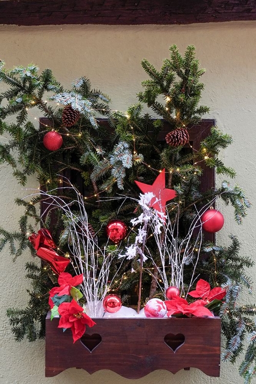 Picture of RIQUEWIHR-FRANCE VILLAGE ESTABLISHED 1400S IN ALSACE REGION WINDOW DECORATED CHRISTMAS ORNAMENTS