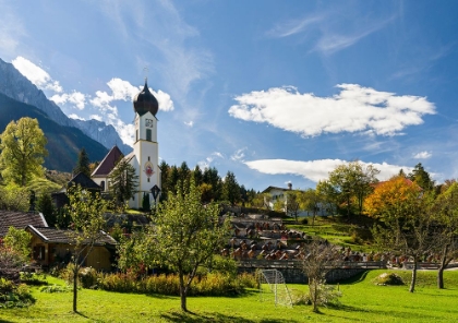 Picture of CHURCH ST-JOHANNES DER TAUFER-JOHN THE BAPTIST-MOUNT ZUGSPITZE IN THE BACKGROUND-VILLAGE GRAINAU NE