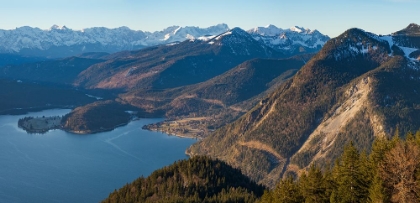 Picture of VIEW FROM MT-JOCHBERG NEAR LAKE WALCHENSEE TOWARDS LAKE WALCHENSEE AND WETTERSTEIN MOUNTAIN RANGE-G