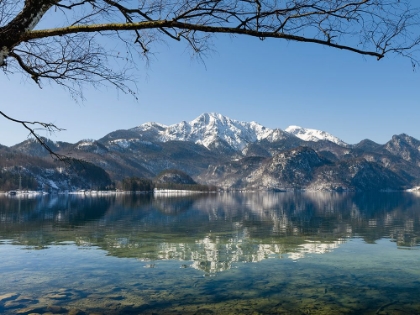 Picture of LAKE KOCHELSEE AT VILLAGE KOCHEL AM SEE DURING WINTER IN THE BAVARIAN ALPS-MT-HERZOGSTAND IN THE BA
