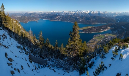 Picture of THE VIEW FROM MT-FAHRENBERG-KOPF TOWARDS LAKE WALCHENSEE AND KARWENDEL MOUNTAIN RANGE DURING WINTER