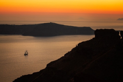 Picture of EUROPE-GREECE-SANTORINI-SUNSET ON SAILBOAT