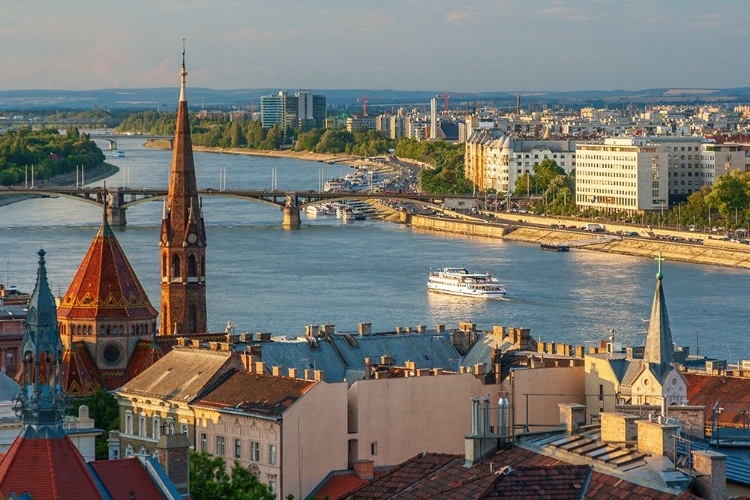 Picture of VIEW FROM CASTLE HILL OF THE MARGARET BRIDGE CROSSING THE DANUBE RIVER-BUDA SIDE-CENTRAL BUDAPEST-C