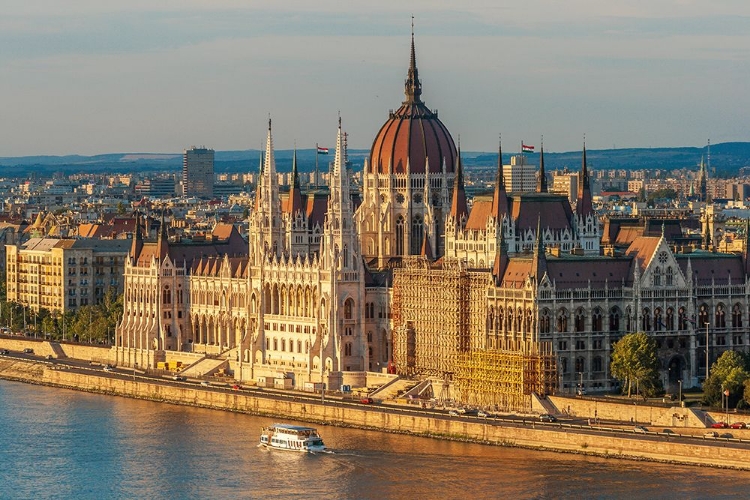 Picture of TOUR BOAT PASSES HUNGARYS PARLIAMENT-BUILT BETWEEN 1884-1902 IS THE COUNTRYS LARGEST BUILDING-IT HA