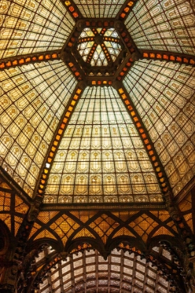 Picture of STAINED GLASS CEILING INSIDE FERENCIEK TERE-SQUARE OF THE FRANCISCANS-AN IMPORTANT PUBLIC TRANSPORT