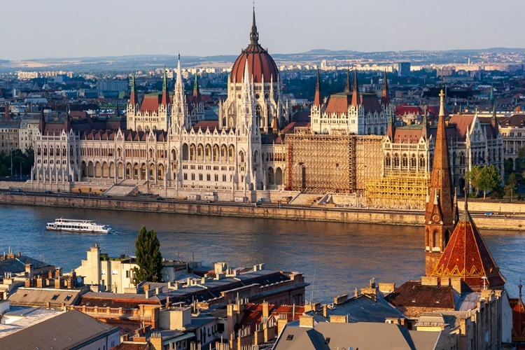 Picture of TOUR BOAT PASSES HUNGARYS PARLIAMENT-BUILT BETWEEN 1884-1902 IS THE COUNTRYS LARGEST BUILDING-IT HA