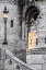 Picture of HUNGARY-BUDAPEST-LIGHT HITTING LAMPPOST-STAIRCASE-AND DRAGON STATUE ON FISHERMANS BASTION BUILDING
