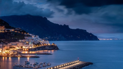 Picture of EUROPE-ITALY-CAMPANIA-SUNSET ON TOWN AND AMALFI COAST