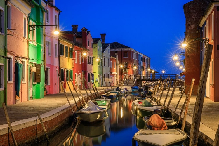 Picture of EUROPE-ITALY-VENICE-BLUE HOUR ON CANAL IN BURANO
