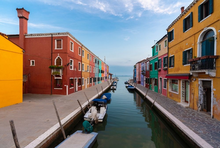 Picture of EUROPE-ITALY-VENICE-HOUSES AND BOATS ON CANAL IN BURANO