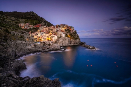 Picture of EUROPE-ITALY-MANAROLA-SUNSET COASTLINE WITH TOWN AND OCEAN