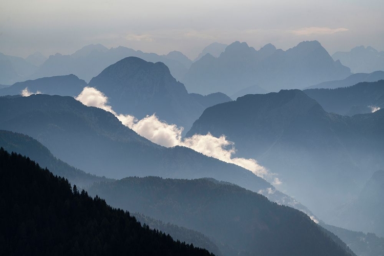 Picture of EUROPE-ITALY-FRIULI VENEZIA GIULIA-FOGGY MONTE LUSSARI MOUNTAIN AT SUNSET