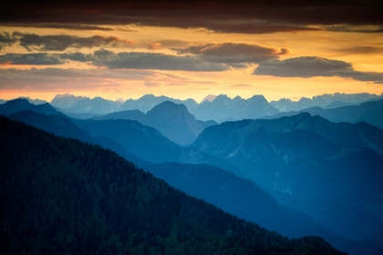 Picture of EUROPE-ITALY-FRIULI VENEZIA GIULIA-FOGGY MONTE LUSSARI MOUNTAIN AT SUNSET