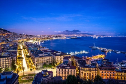 Picture of EUROPE-ITALY-NAPLES-OVERVIEW OF CITY WITH MT-VESUVIUS AT SUNSET
