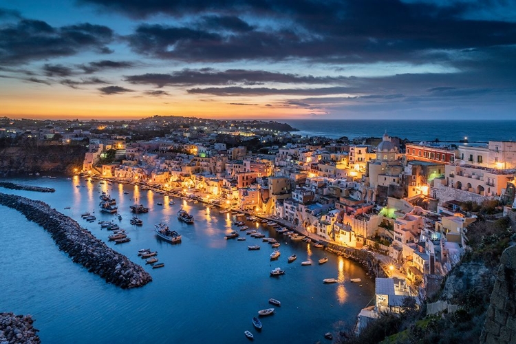 Picture of EUROPE-ITALY-PROCIDA-OVERVIEW OF CITY AND MARINA CORRICELLA AT SUNSET