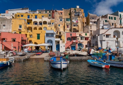 Picture of EUROPE-ITALY-PROCIDA-CITY HOUSES AND BOATS IN MARINA CORRICELLA