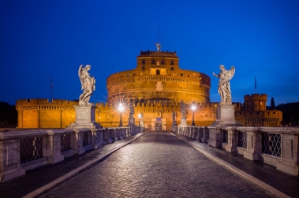 Picture of EUROPE-ITALY-ROME-BRIDGE TO CASTEL SANTANGELO LIT AT NIGHT