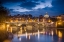 Picture of EUROPE-ITALY-ROME-DOME OF SISTINE CHAPEL WITH TIBER RIVER AND BRIDGE LIT AT SUNSET
