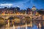 Picture of EUROPE-ITALY-ROME-DOME OF SISTINE CHAPEL WITH TIBER RIVER AND BRIDGE LIT AT SUNSET