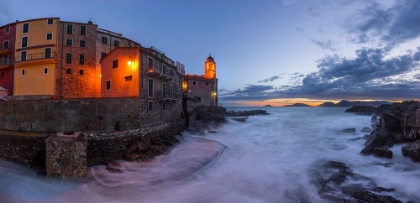 Picture of EUROPE-ITALY-TELLARO-PANORAMIC OF VILLAGE AND SEA AT SUNSET