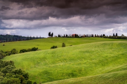 Picture of EUROPE-ITALY-TUSCANY-VAL D ORCIA-FARMLAND UNDER STORMY SKY