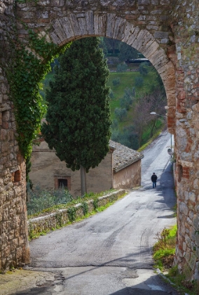 Picture of EUROPE-ITALY-TUSCANY-VAL D ORCIA-LONE PERSON WALKING ON RURAL ROAD