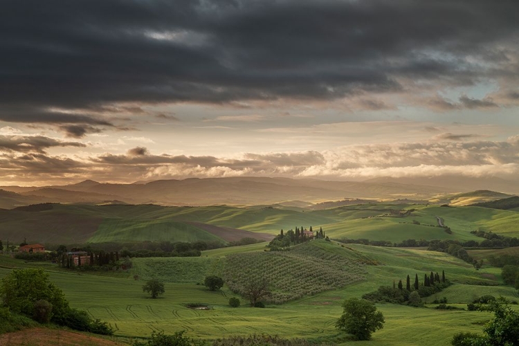 Picture of EUROPE-ITALY-TUSCANY-VAL D ORCIA-BELVEDERE FARMHOUSE AT SUNRISE