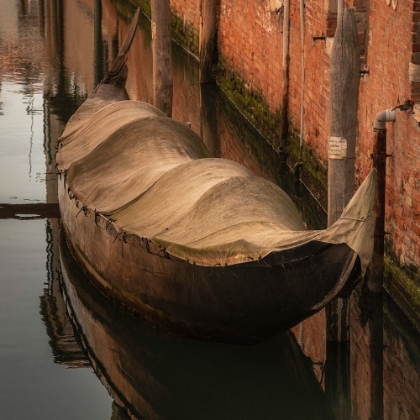 Picture of EUROPE-ITALY-VENICE-COVERED OLD GONDOLA ON CANAL