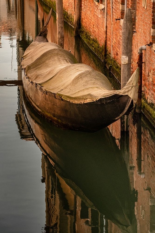 Picture of EUROPE-ITALY-VENICE-COVERED OLD GONDOLA ON CANAL