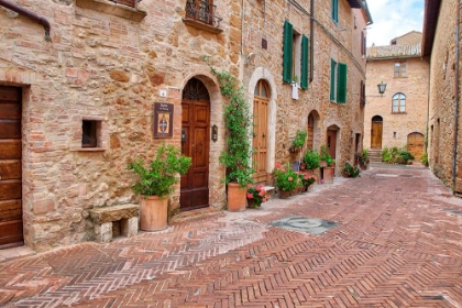Picture of ITALY-TUSCANY-PIENZA FLOWER POTS AND POTTED PLANTS DECORATE A NARROW STREET IN A TUSCANY VILLAGE