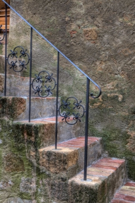 Picture of ITALY-TUSCANY-PIENZA STEPS WITH WROUGHT IRON RAILING LEADING TO THE ENTRANCE TO A HOME IN PIENZA