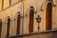 Picture of ITALY-TUSCANY-LUCCA STREET LAMPPOST AND ARCHED WINDOWS WITH WOODEN SHUTTERS